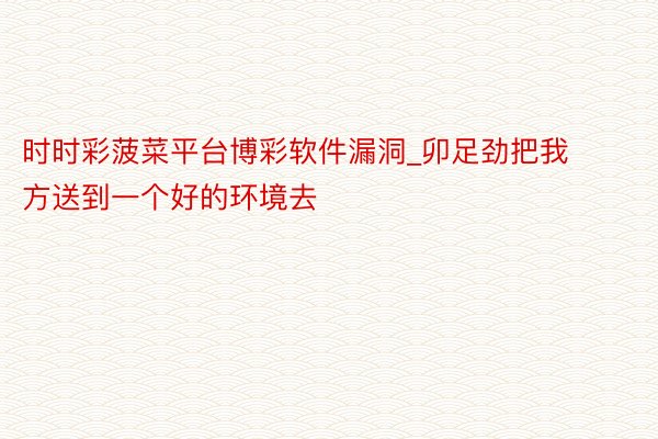 时时彩菠菜平台博彩软件漏洞_卯足劲把我方送到一个好的环境去