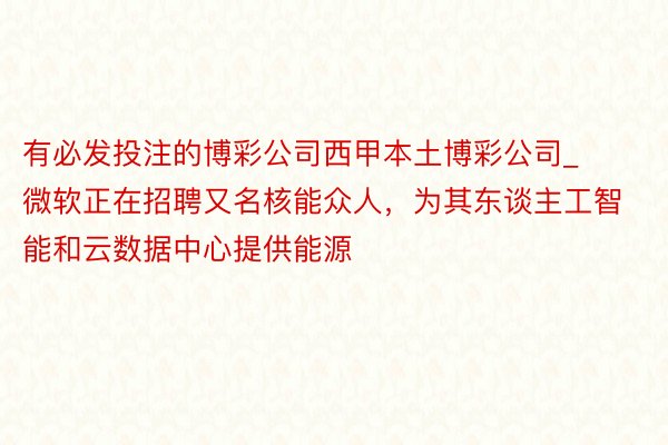 有必发投注的博彩公司西甲本土博彩公司_微软正在招聘又名核能众人，为其东谈主工智能和云数据中心提供能源